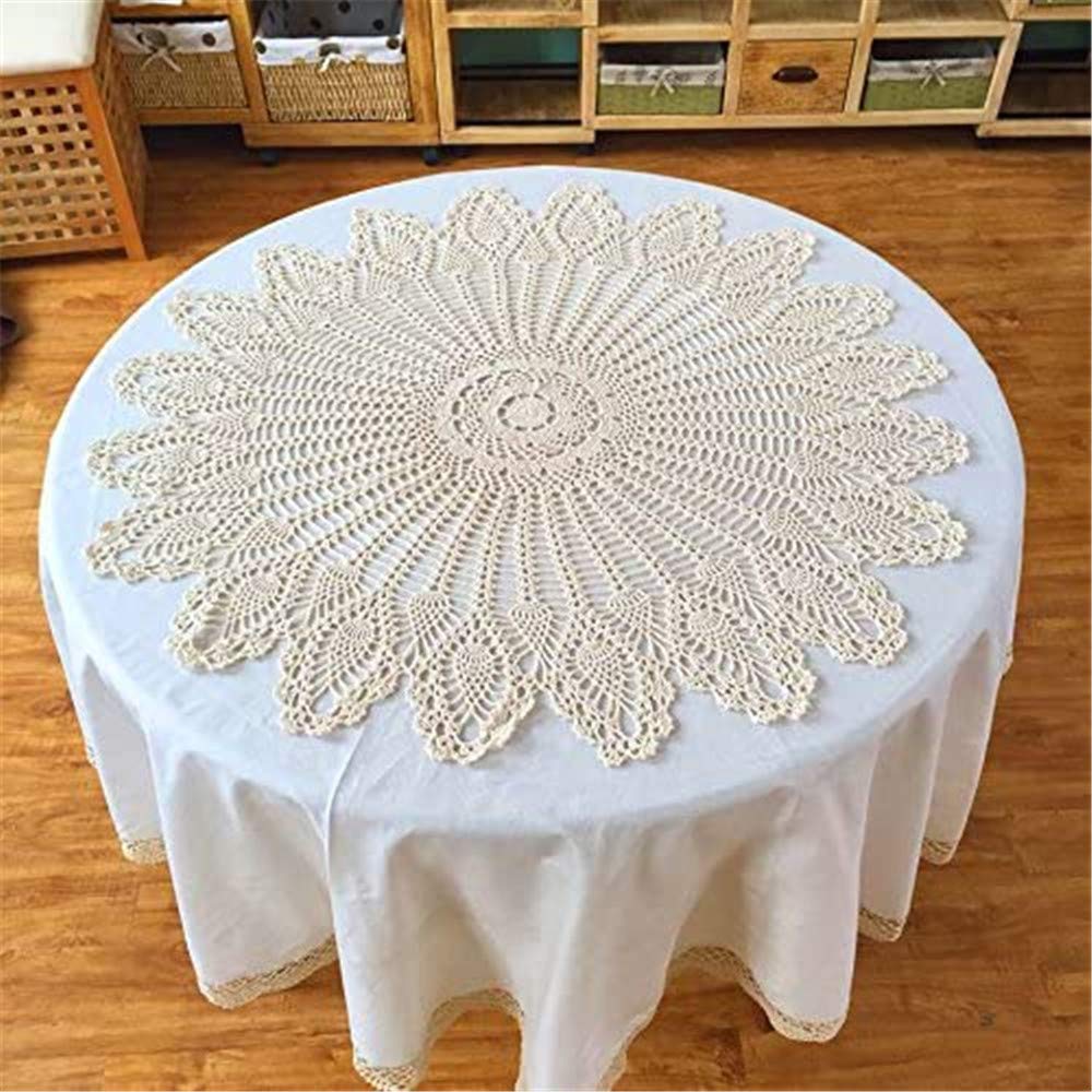 FMIYJUN Centrini all'uncinetto beige rettangolari Tovaglie in pizzo vintage fatto a mano in cotone Centrini da tavola per matrimonio festa casa compleanno decorazione cucina