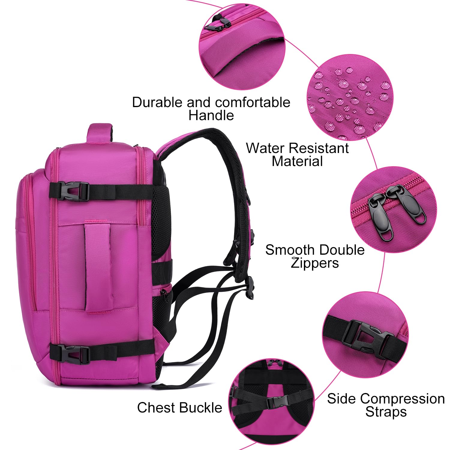 ENZOSUM Zaino Ryanair 40x30x20 Bagaglio a Mano 40x30x20 per Ryanair 24L Zaino da Viaggio per Donna 15.6 Pollici Zaino Porta PC per Scuola Trekking Lavoro,Viola