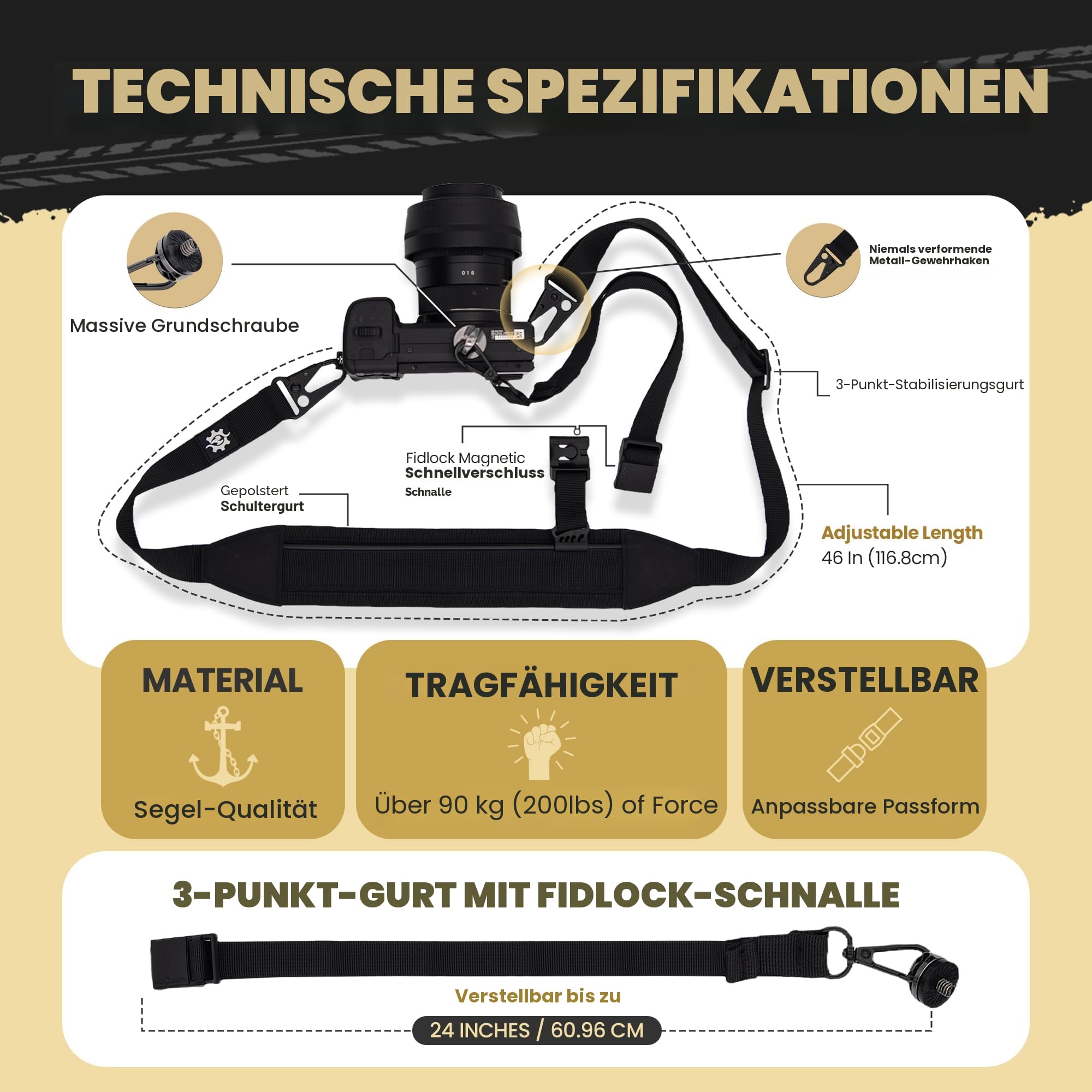 Lumiere & Co. Fidlock Magnetischer 3-Punkt-Kameragurt, magnetische Befestigung für schnelles An- und Ausziehen beim Radfahren