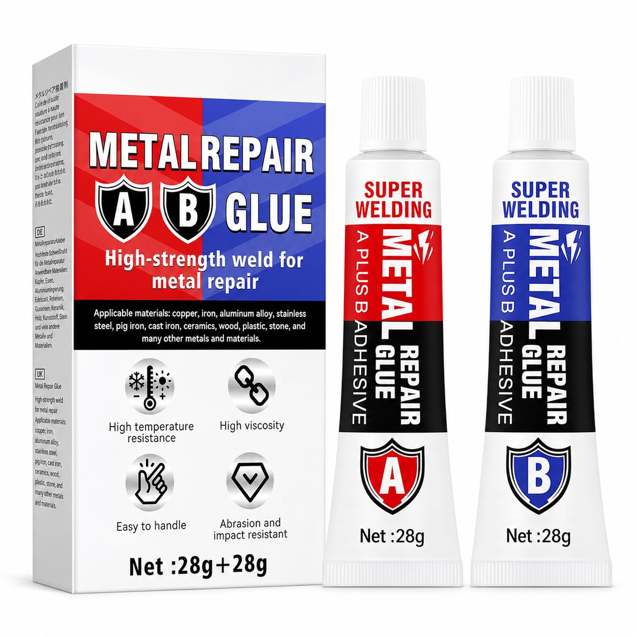 Adhesivo para Metales,Pegamento Para Metal, Adhesivo de Resina Epoxi,adecuado para Reparar Grietas y Defectos Superficiales en Metales, Acero Inoxidable, Plástico