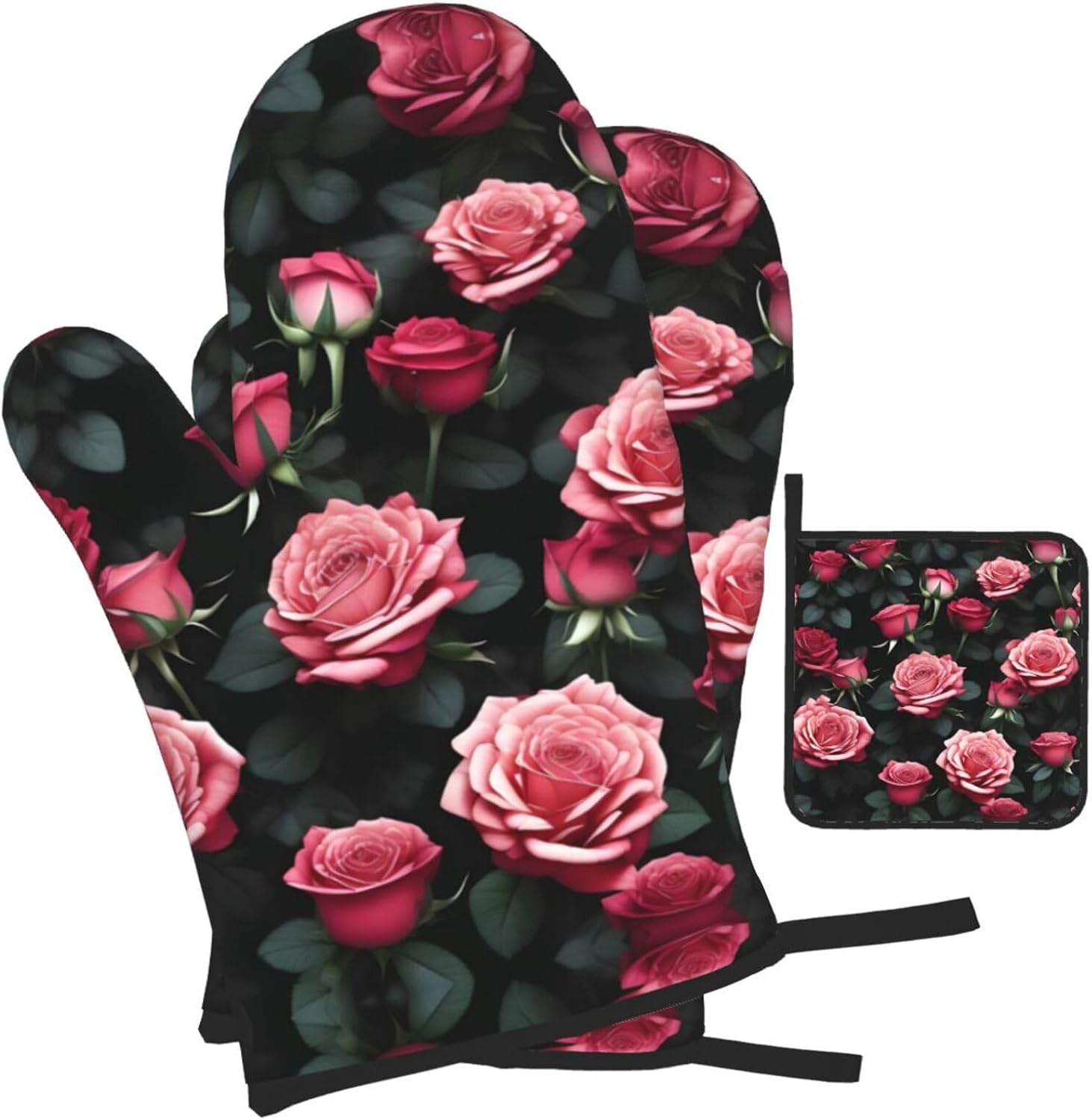 Rose Flower of Many Print Heat Resistant Microwave Gloves, Used for Baking, Cooking, and Fashion Kitchen Essentials