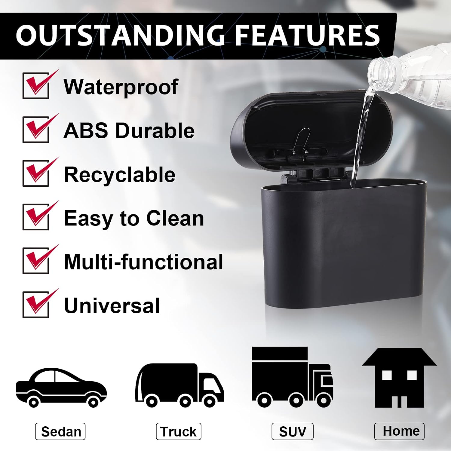 Tuanse 2 Pcs Car Garbage Can, Car Trash Can Bin with Lid and 60 Trash Bags Leakproof Small Trashcan Bin Dustbin Driver Organizer Accessories Container for Back Front Seat Home Office Storage