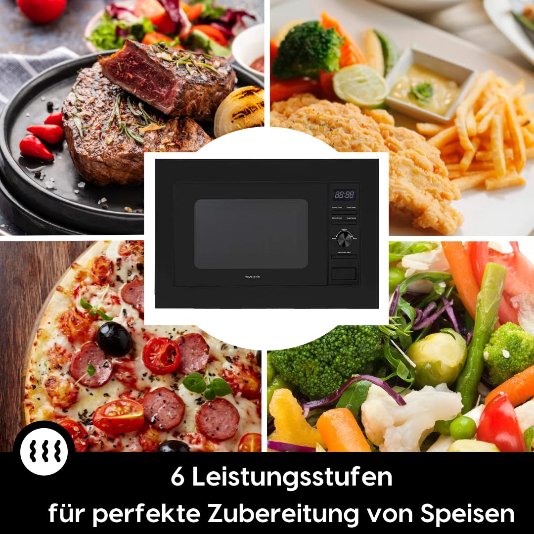 WOLKENSTEIN WMW800-20GB I 800W Mikrowellenleistung I 20L Garraum I 6 Leistungsstufen I 9 Garprogramme IAuftaufunktion I Metall-Gehäuse I Drehteller (24,5cm) I LED-Display I Kindersicherung I Schwarz