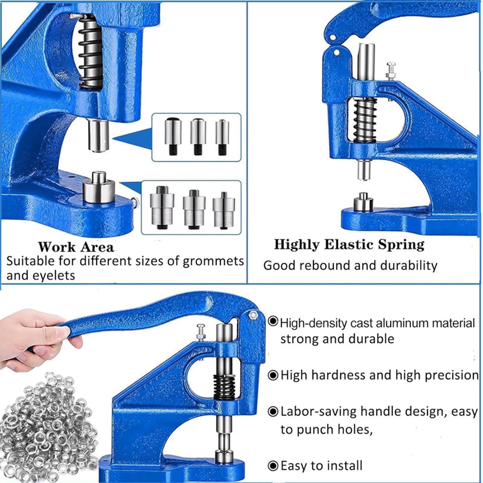 Ojales Metalicos con 3 Matrices Intercambiables, Herramienta para Perforar 3 Agujeros & 3000 Piezas Ojales Metálicos Oro/Plata (6/10/12mm) para Lonas, Banderas, Cortinas, Cuero