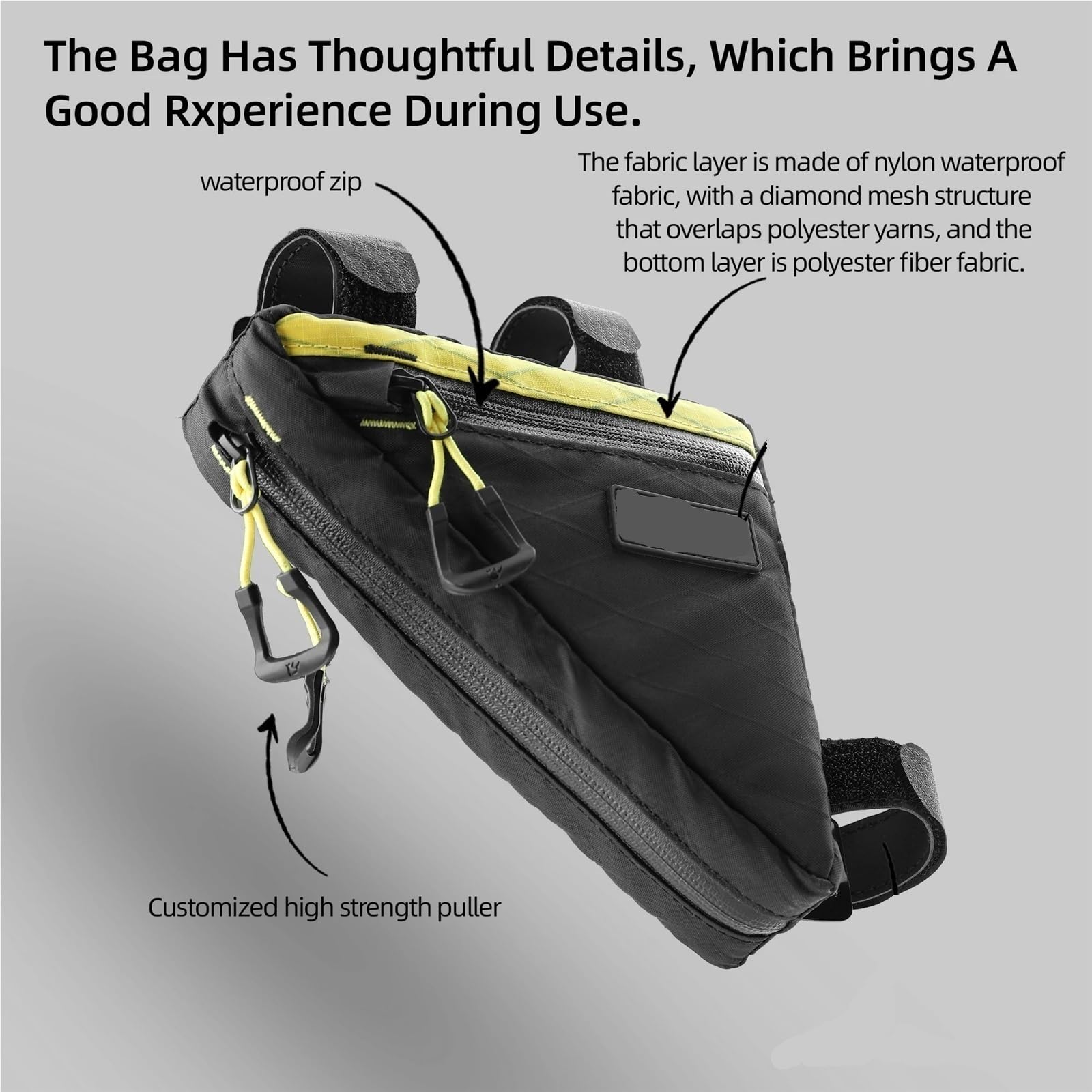 Bolsa for Cuadro de Bicicleta, Herramienta Almacenamiento Triangular con viga Transversal Resistente al Agua, for Ciclismo Carretera, Grava, Bikepacking para Manillar(White)