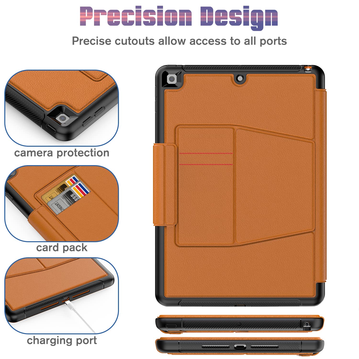 DAORANGE Custodia per iPad 9a/ 8a/ 7a Generazione 10.2 Pollici, Cover in PU-Pelle a Protezione Completa con 7 Angoli Regolabili Magnetico, Tasca per Pencil, Funzione Auto Svegliati/Sonno(Marrone)