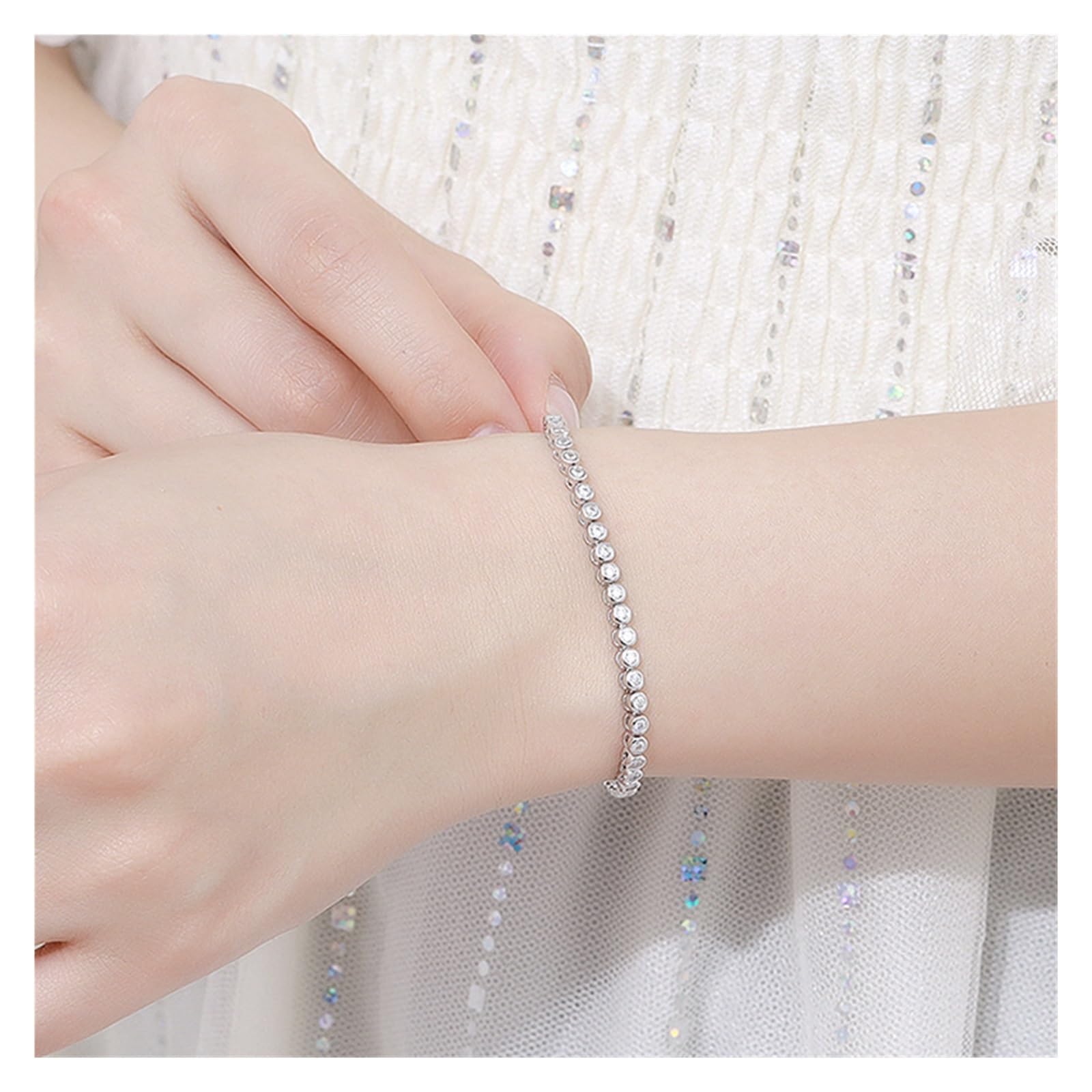 YDYDTTKD 2Mm Tenniskettenarmband Damen 14-20Cm D Vvs Diamant-Gliederarmband 925 Sterling Silber Armreif Damen,2mm-17CM_Platiniert