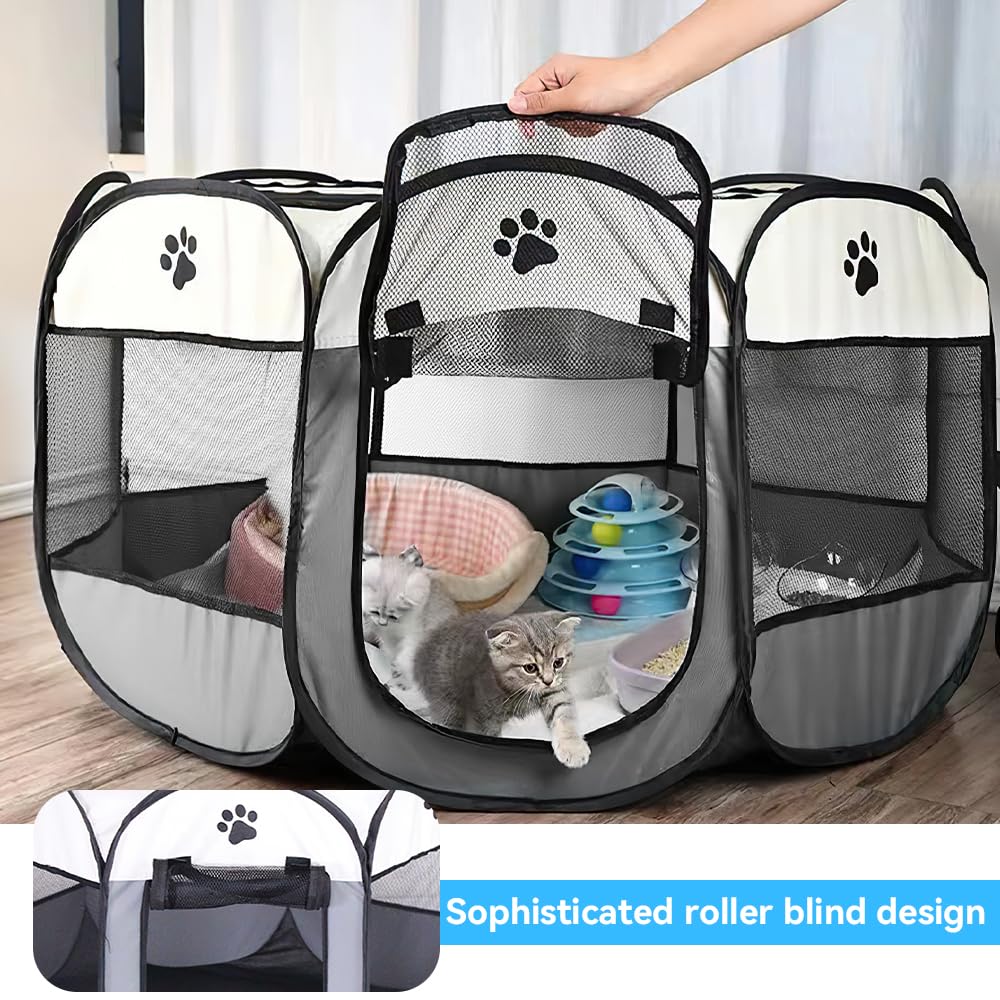 Box Pieghevole Per Cuccioli Broria 74x74x43 Cm | Per Casa, Viaggi O Esterno | Grigio Per Gatti, Conigli E Piccoli Animali - Foto 9