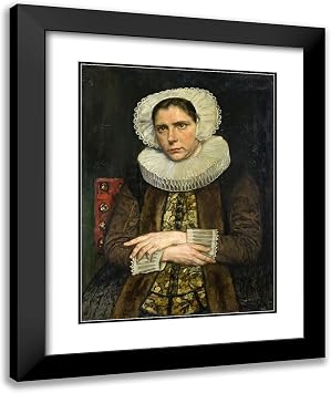 ArtDirect Von Gebhardt, Eduard 20x24 Black Modern Framed Art Print with Double Matting Titled Portrait of a Young Lady In Costume of the Early 17th Century