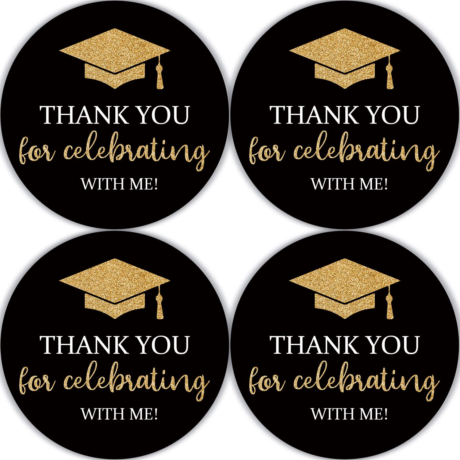 80 Pieces Cute Black Gold Round Graduation Thank You Stickers, Boys Girls Graduation Birthday Party Gift Wrap Bag Label Decorations
