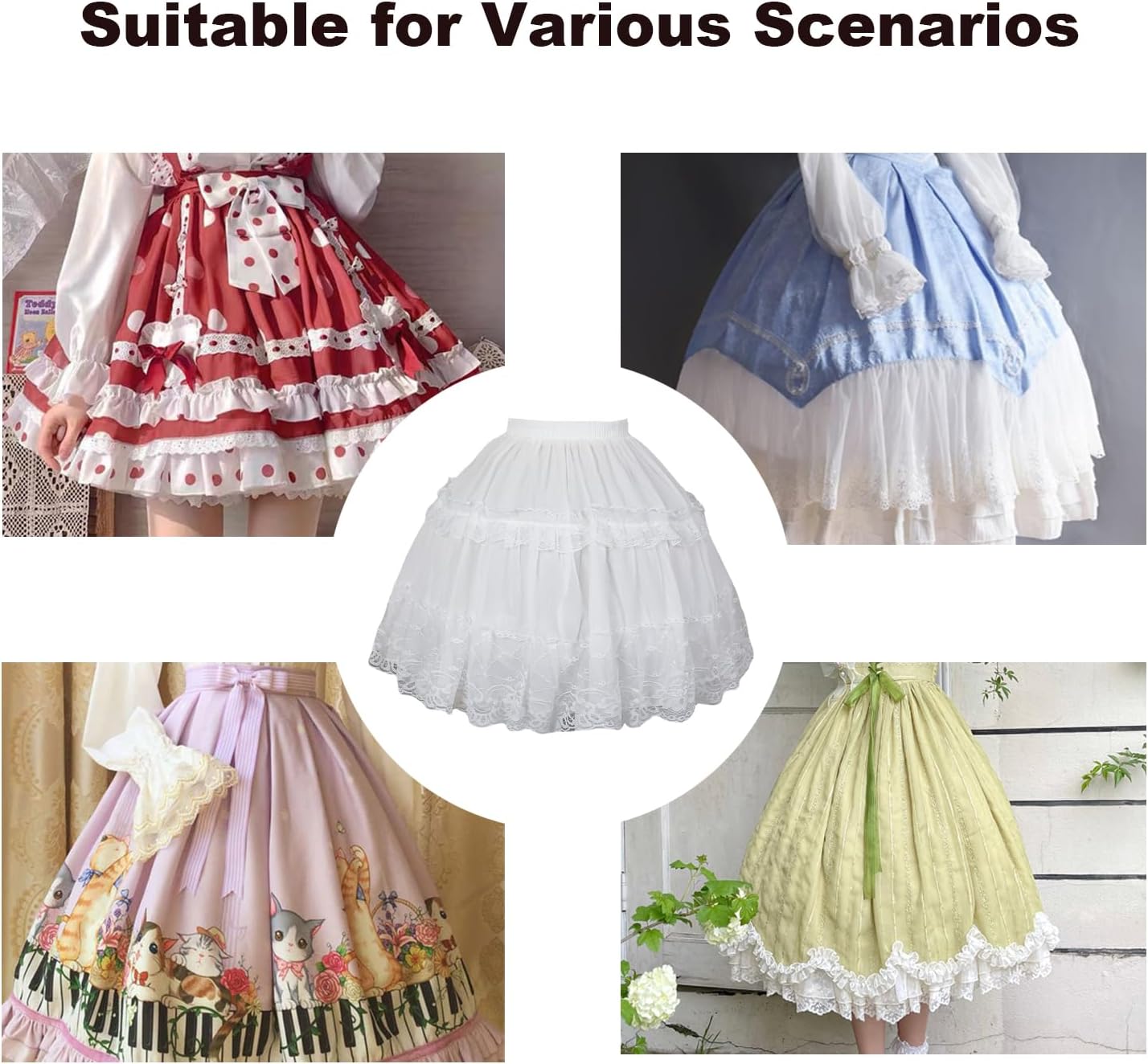 Women Crinoline Short Petticoat 2 Hoops Adjustable Skirt Lace Slips Lolita Underskirt for Girls Cosplay Dress - Image 6