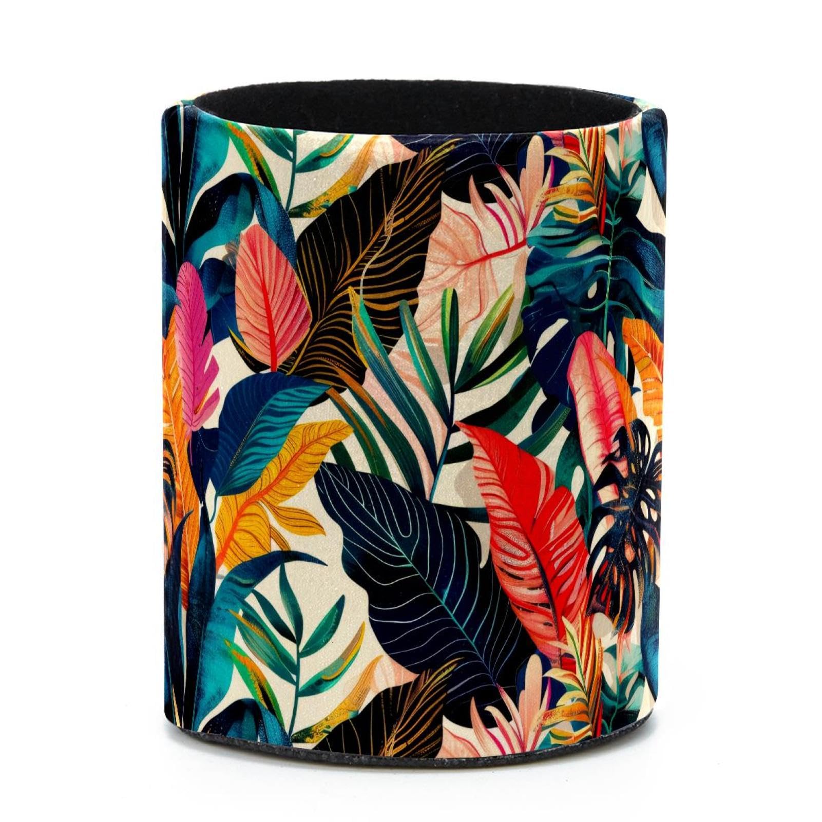 VAPOKF Round Pencil Holders for Desk, Tropical Palm Pen Holders Pen Pot Makeup Brushes Storage Desktop Stationery Supplies Organiser for Home Office