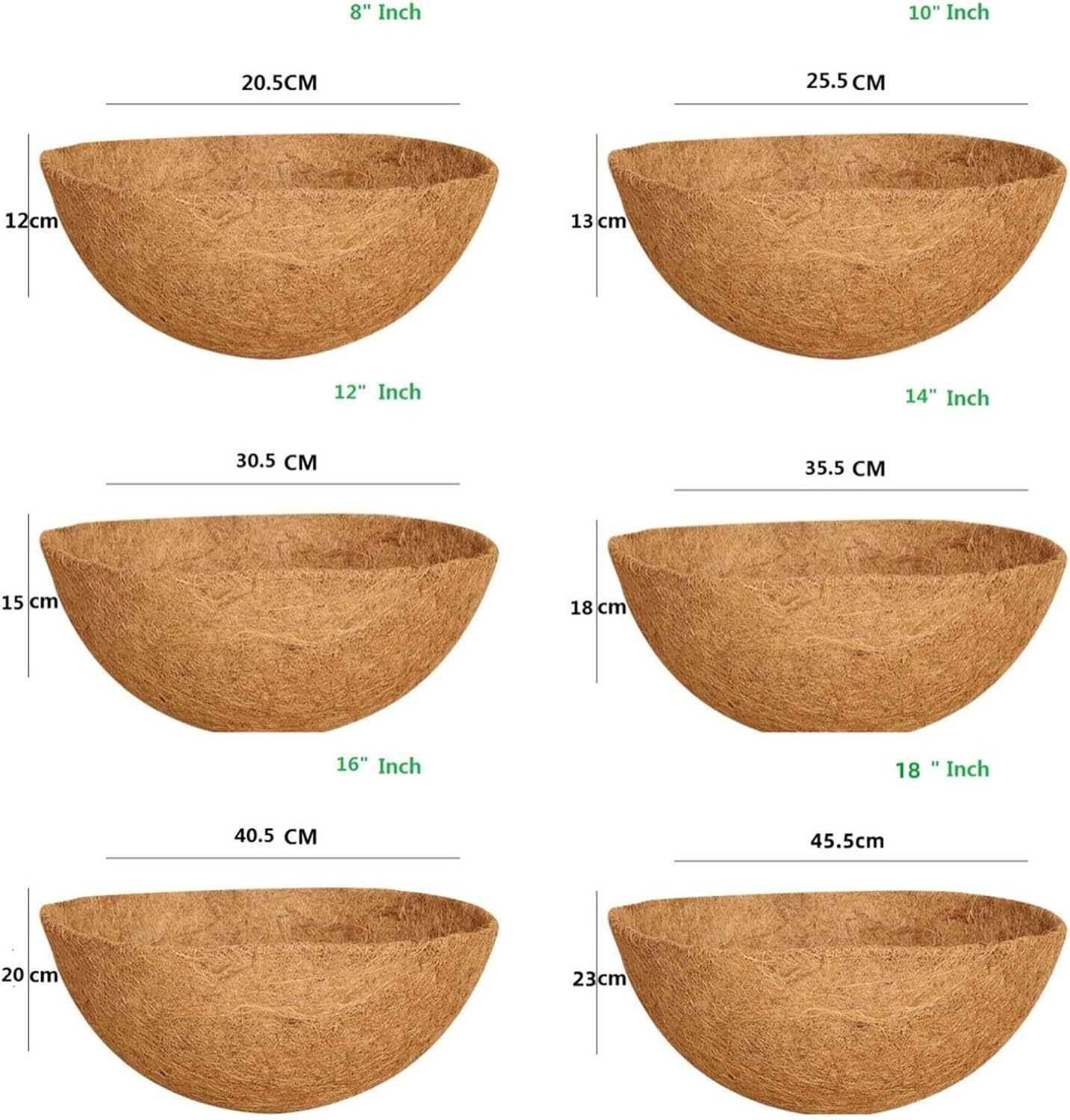 Hanging Basket Liner Coconut Fiber Garden Basket Liners 2/4/6Pcs Trough Planter Liners, Breathable Flower Basket Liners for Outdoors Patio Garden Decor (Color : 6pcs, Size : 20 Inch)