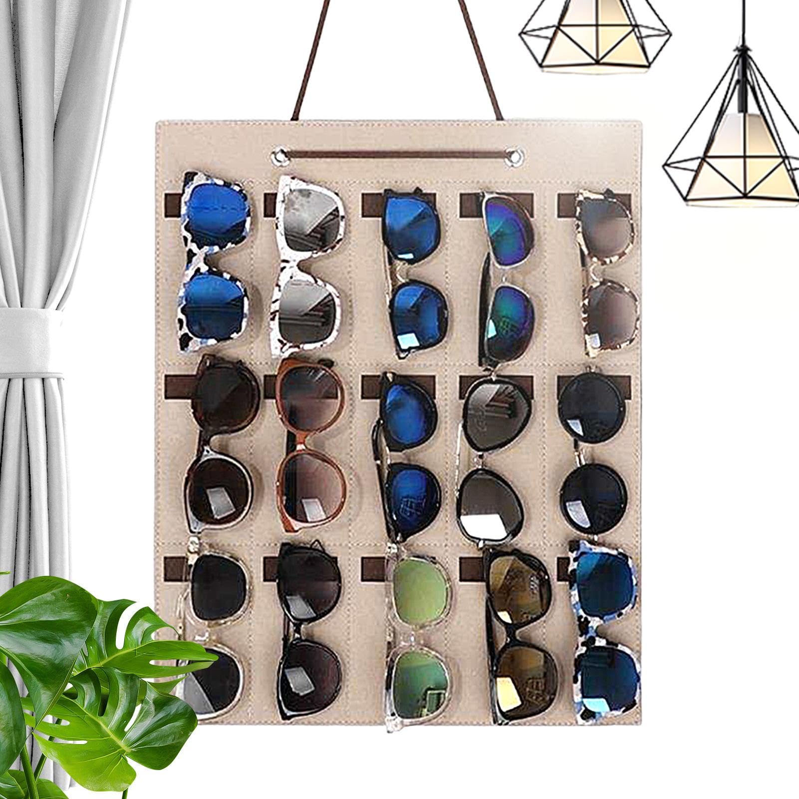 Wall Mounted Sunglasses Storage - With 15 Vertical Compartments In Storage Pockets,Sunglasses Hanger - For Use At The Bedside On The Bedside Table In The Bedroom On The Door And In The Wardrobe