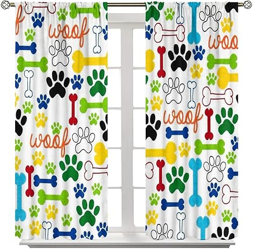 Miniatura 79 de Cortinas opacas con estampado de patas de perro, estampado de patas de perro y huesos, tratamiento de ventana, cortinas con aislamiento térmico