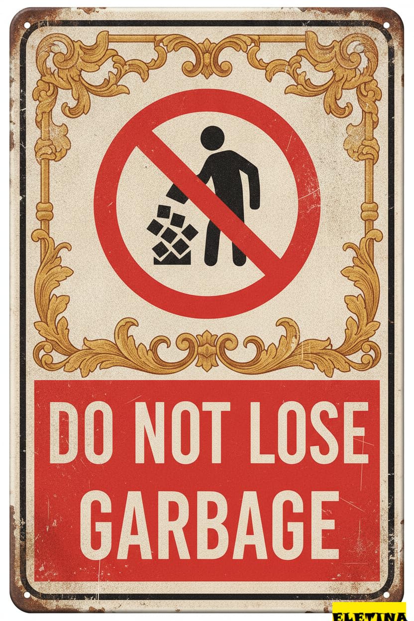 Personalized Sign for Man Cave Warning Do Not Lose Garbage Wall Decor Metal Caution Warning Retro Vintage Wall High Way Fence Yard Street 8x12in Business Metal Art Private Property Decorative