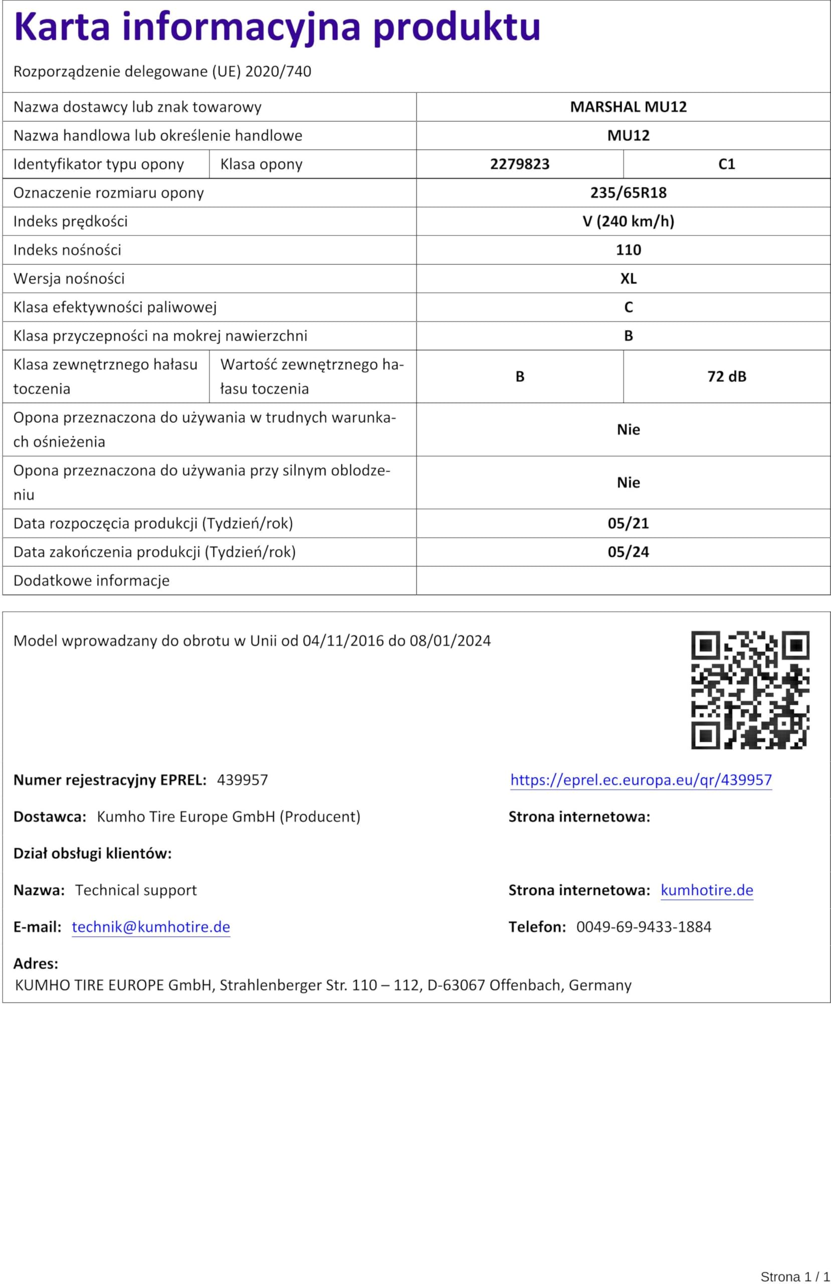 MARSHAL - Pneumatici estivi 235/65 R18 TL 110 V MATRAC FX MU12 XL BSW