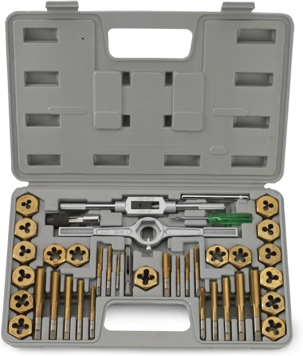 J&R Quality Tools 40-Piece Titanium Coated Tap & Hexagon Die Set - Metric