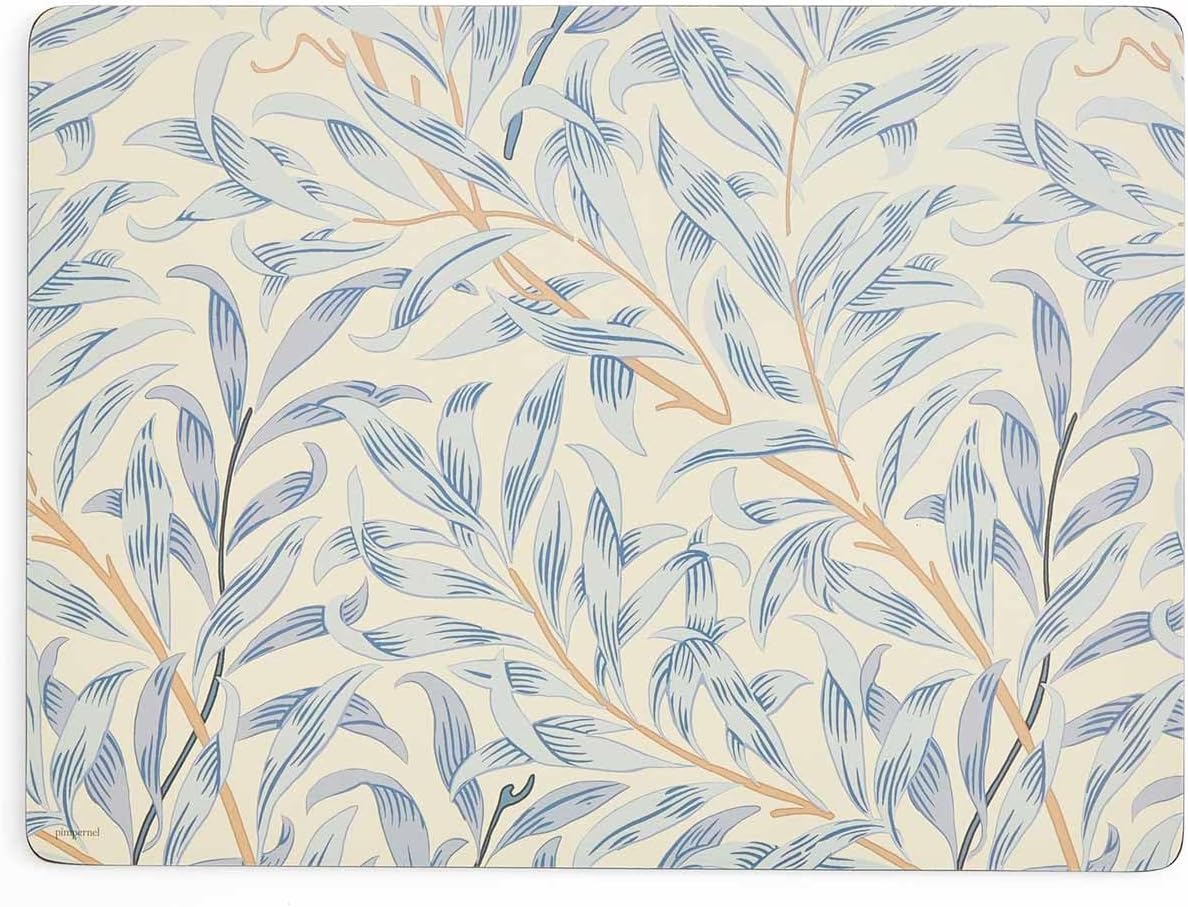 Pimpernel Morris & Co Willow Bough Blue Placemats, Set of 4 - Soft Blue Botanical Mats with Cork Backing for Dining Table Decor & Modern Tableware Accent for Everyday Meals at Home & Restaurants Use