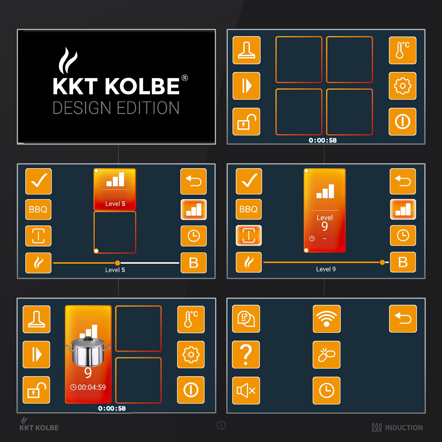 KKT KOLBE Induktionskochfeld 60 cm Autark | TFT-Touchdisplay | 7,2 kW | 4 Zonen Platten | 2 Flexzonen | 9 Stufen | Rahmenlos | Induktion | Schnellaufheizung | BBQ-Funktion | IND5905TFT