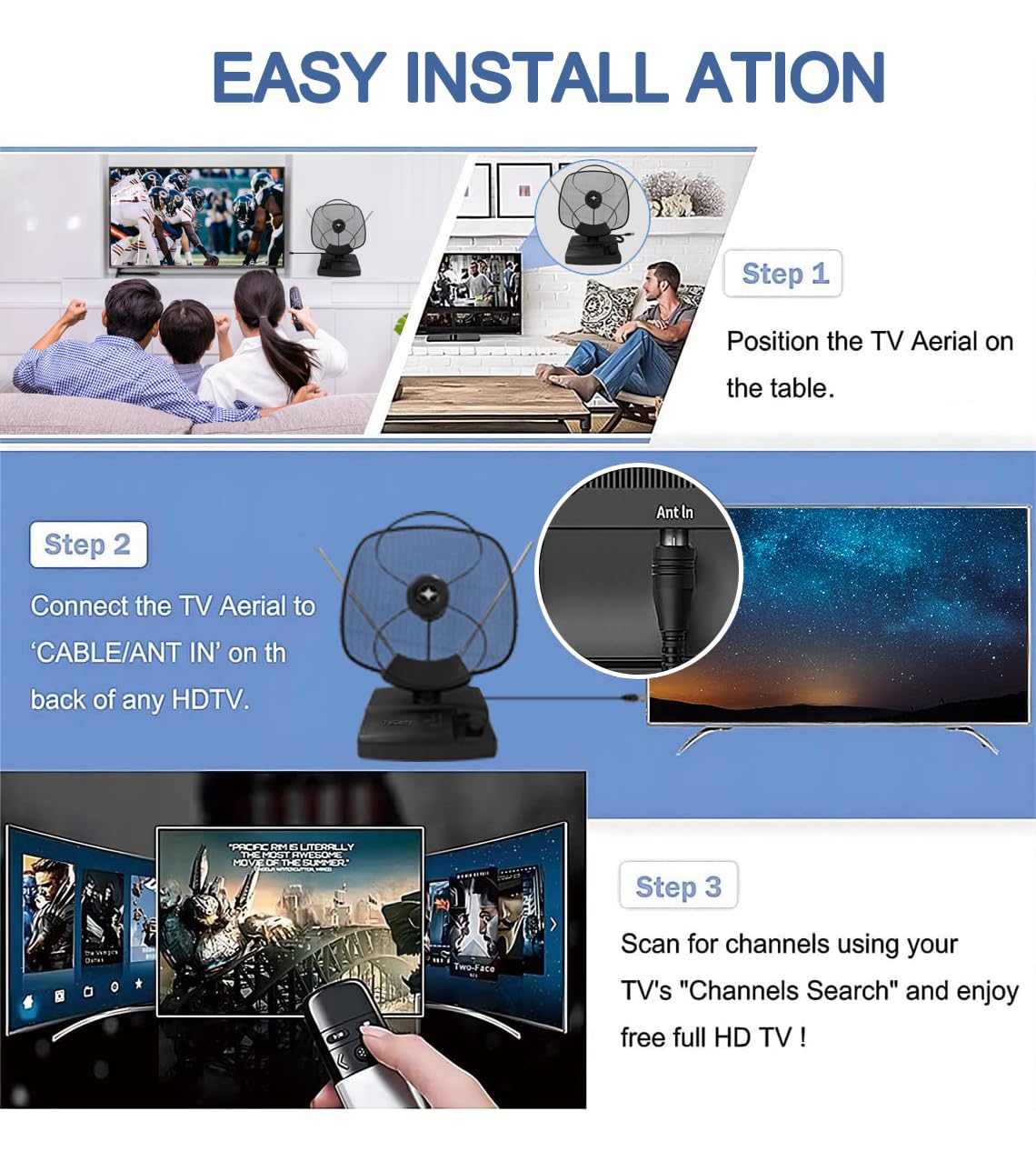 Antena de TV digital amplificada para interiores: el mejor amplificador potente, amplificador de señal y tiene un alcance de hasta 200 millas, soporta 8K 4K 1080P VHF&UHF HD canales locales