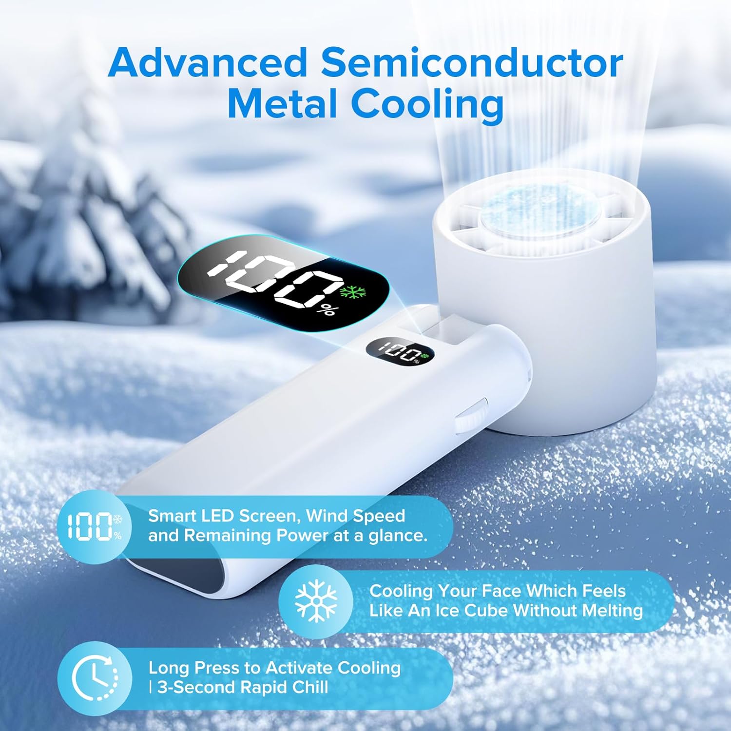 Portable Fan, 12500RPM Turbo Fan with 100 Speed, Digital Display, 180° Foldable, 3-in-1 Handheld/Desk Fan, 3600mAh Rechargeable for Travel/Work/Home/Outdoor（White）