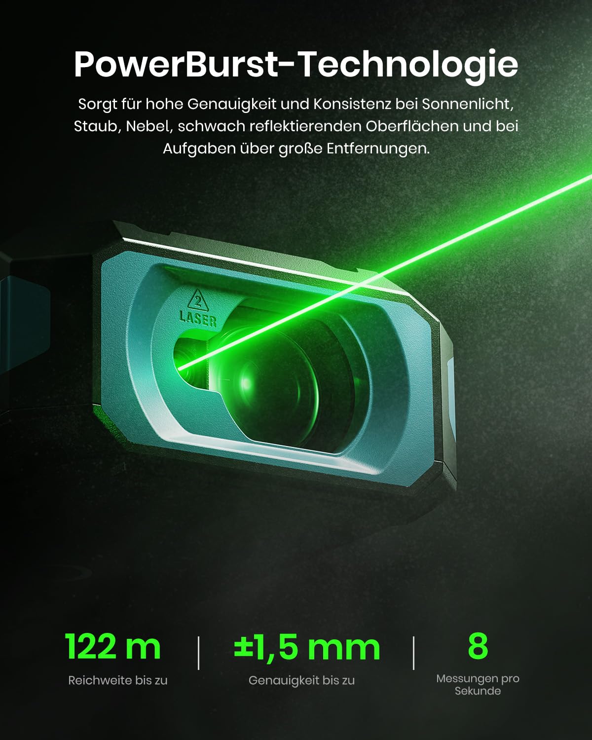 MiLESEEY S50 Laser Entfernungsmesser mit Grünem Strahl, 120 m Lasermessgerät, P2P Laser Messgerät, Seitliche Laserausrichtung, Wiederaufladbar, 6,1 cm IPS-Display, Innen Außen