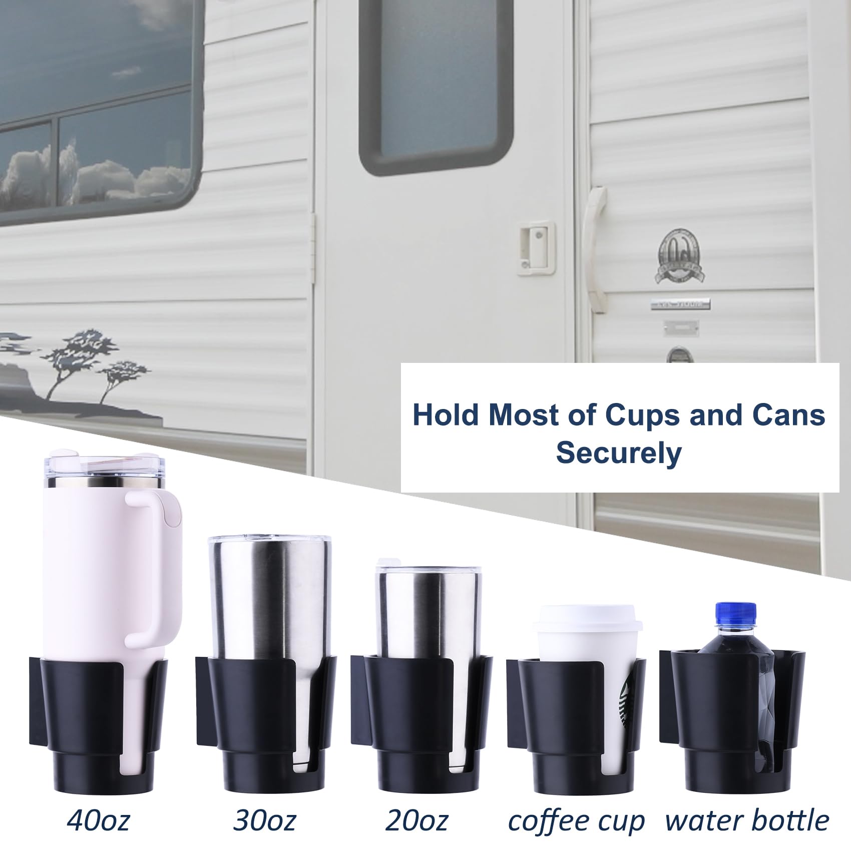 Universal Large Cup Holder Wall Mount, Heavy Duty Plastic Drink Holder for Boat Car Truck RV Bus Tractor Wall Wood, Vertical or Horizontal Mount, Fit Most Cups, Bottles, Cans, Tumblers Black Pack of 1