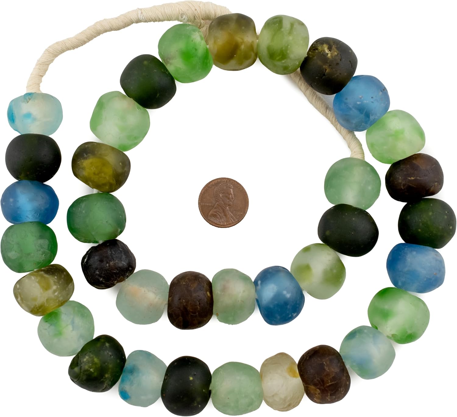 The Bead Chest African Recycled Glass Beads – Handmade in Ghana – Medley 18mm Strand for Jewelry Making, Crafts, and Home Decor I Approximately 38 Beads