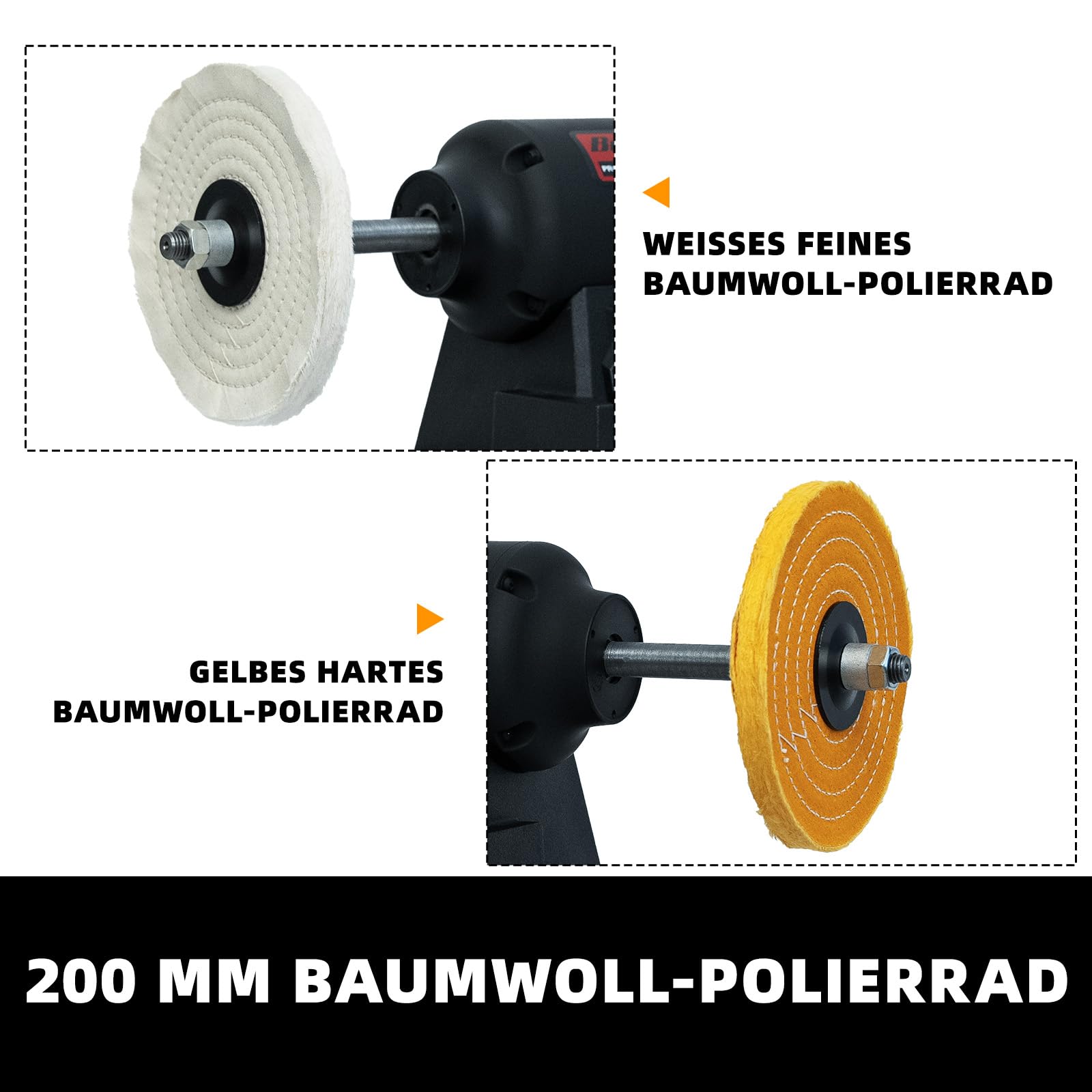 BUCKTOOL 750W Tischpoliermaschine, 200mm VFD Tischschleifer, 900-3600 U/min | Ein-Knopf-Drehzahlregelung, Verlängerter Polierschaft und Polierbock für Schmuck, Metallbearbeitung und Hochglanzfinish