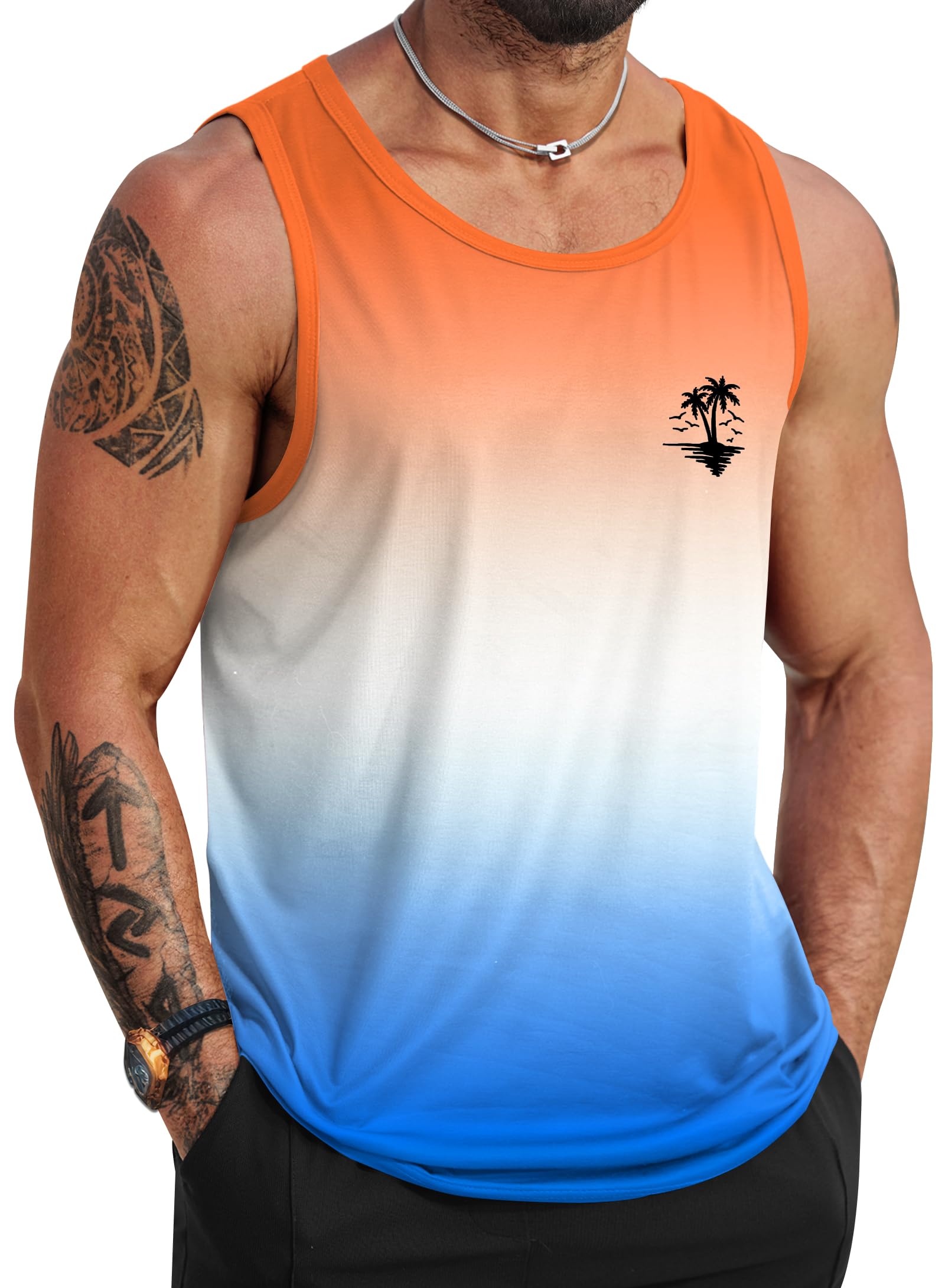 VOGSTART Mens Beach Tank Tops Summer Vacation Graphic Sleeveless Shirts