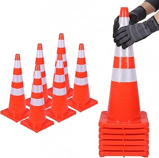 6 Pack Plastic Safety Cones with Reflective Collars Plastic Safety Cones PVC for Traffic Control Driveways and Parking Lots-35 Inch