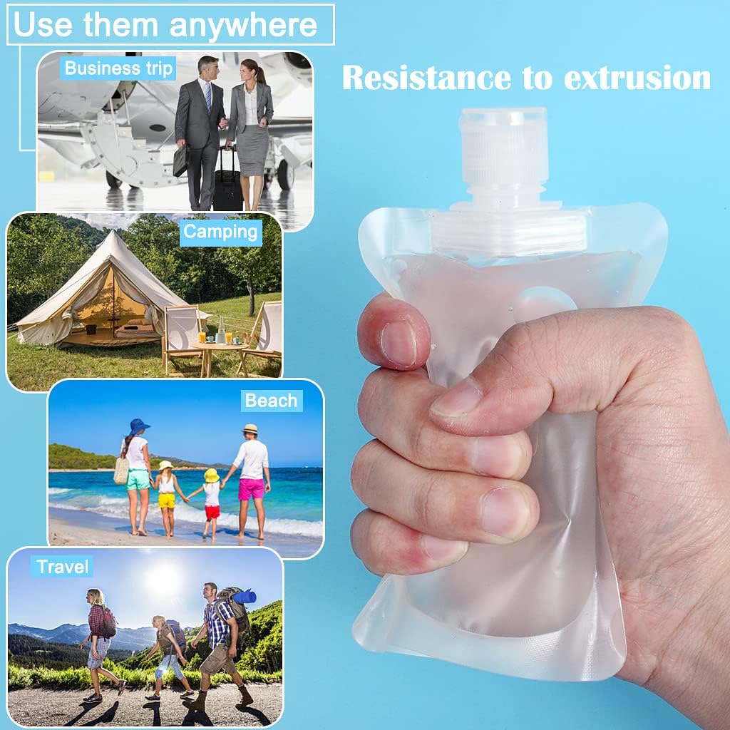 Kit Viaggio Liquidi,15 PCS Borse Portatili per Fluidi da Viaggio Sacchetto di Spremere Ricaricabile 30 / 50 / 100 ML con Etichetta Trasparente e un Piccolo Imbuto per Lozione Shampoo Balsamo