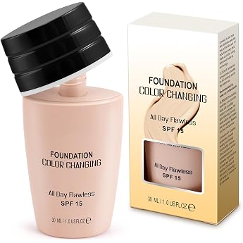 Colour-Changing Foundation Pack of 2 Flawless Warm Skin Tone Foundation SPF15 Full Coverage Poreless Liquid Makeup Base Long-Lasting Waterproof Moisturiser Cream with Natural Brightenin