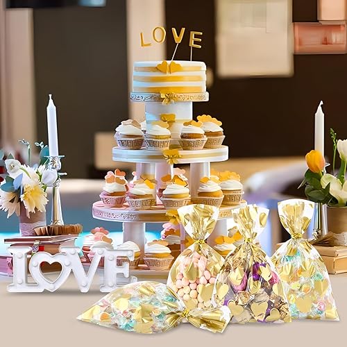 Miniatura 20 de COQOFA 100 bolsas de regalo de estrella rosa de 7 x 12 pulgadas, bolsas de regalo de celofán, bolsas de regalo de fiesta, bolsas de plástico Rosado