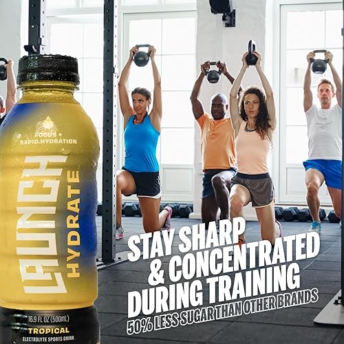Miniatura 7 de Paquete de 12 bebidas deportivas, sabor tropical, azúcar de caña real, 3 electrolitos, Cognizin para concentrarse, jugo natural, sin tintes