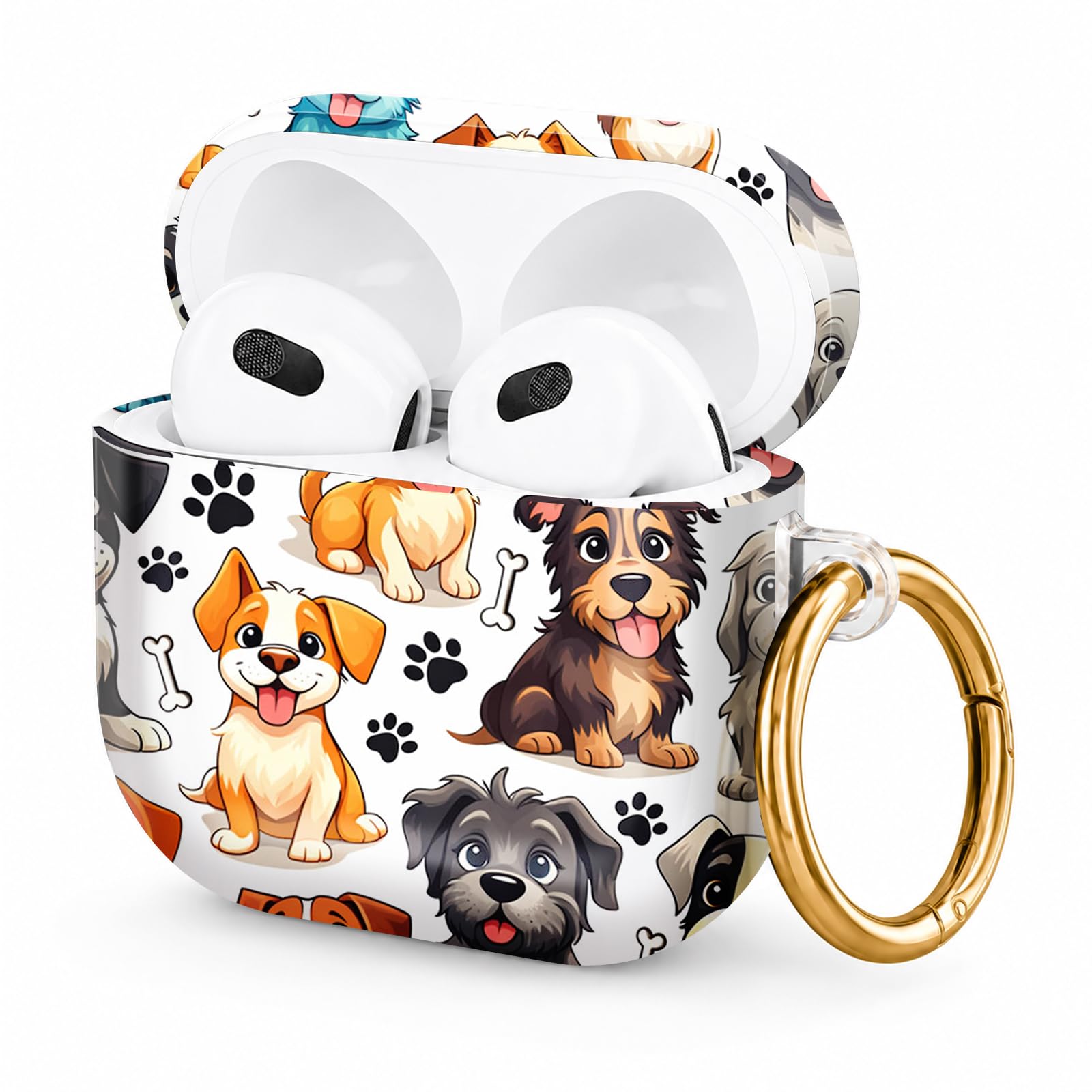 Photo 1 of Hard Case Compatible with AirPod 4 2024, Shockproof Protective Cover for Airpod 4th Generation with Gold Ring Keychain, Cute Aesthetic Design for Women(Cute Dogs)