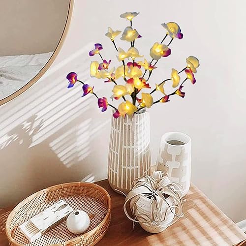 Miniatura 7 de Phalaenopsis - Paquete de 2 lámparas LED de rama de orquídea, ramo de orquídeas artificiales de mariposa, funciona con pilas para decoración del