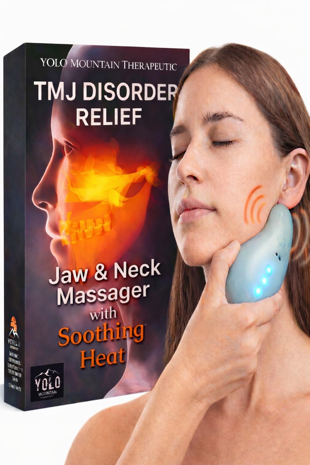 TMJ Relief Products Jaw Massager w/ Soothing Heat, Patented TMJ Massage Tool w/ 10 Gentle Vibration Modes, Eases TMJ Jaw & Neck Pain, Stiffness, Tension, Headaches, Migraine Relief