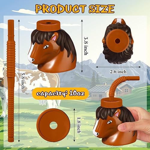 Miniatura 2 de Juego de 12 tazas de animales de granja con pajitas y tapas, 11 onzas, de plástico, reutilizables, con temática de animales, lindos vasos para