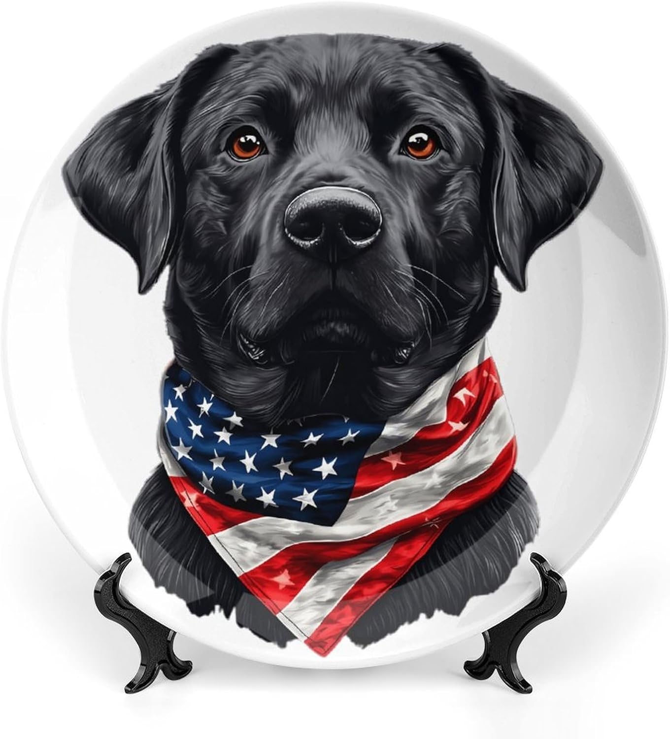 Labrador Retriever Dog U.S.A Flag Decorative Plates for Display Ceramic Plate Tray with Stand Hanger Home Decor