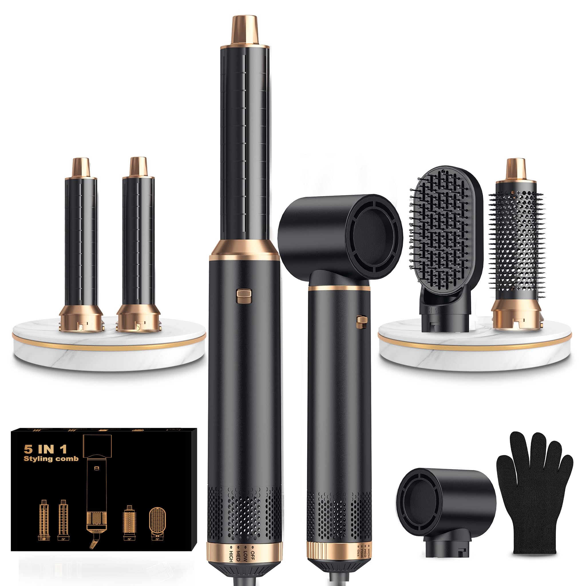 5 in 1 Blow Dryer Brush Set, Hot Air Styler Air Curling Wrap Air Curler Low Heat Hair Care, Round Brush Blow Dryer Hair Styling Tools Gift for Dry,Volumize,Straight,Curl, 110-120V