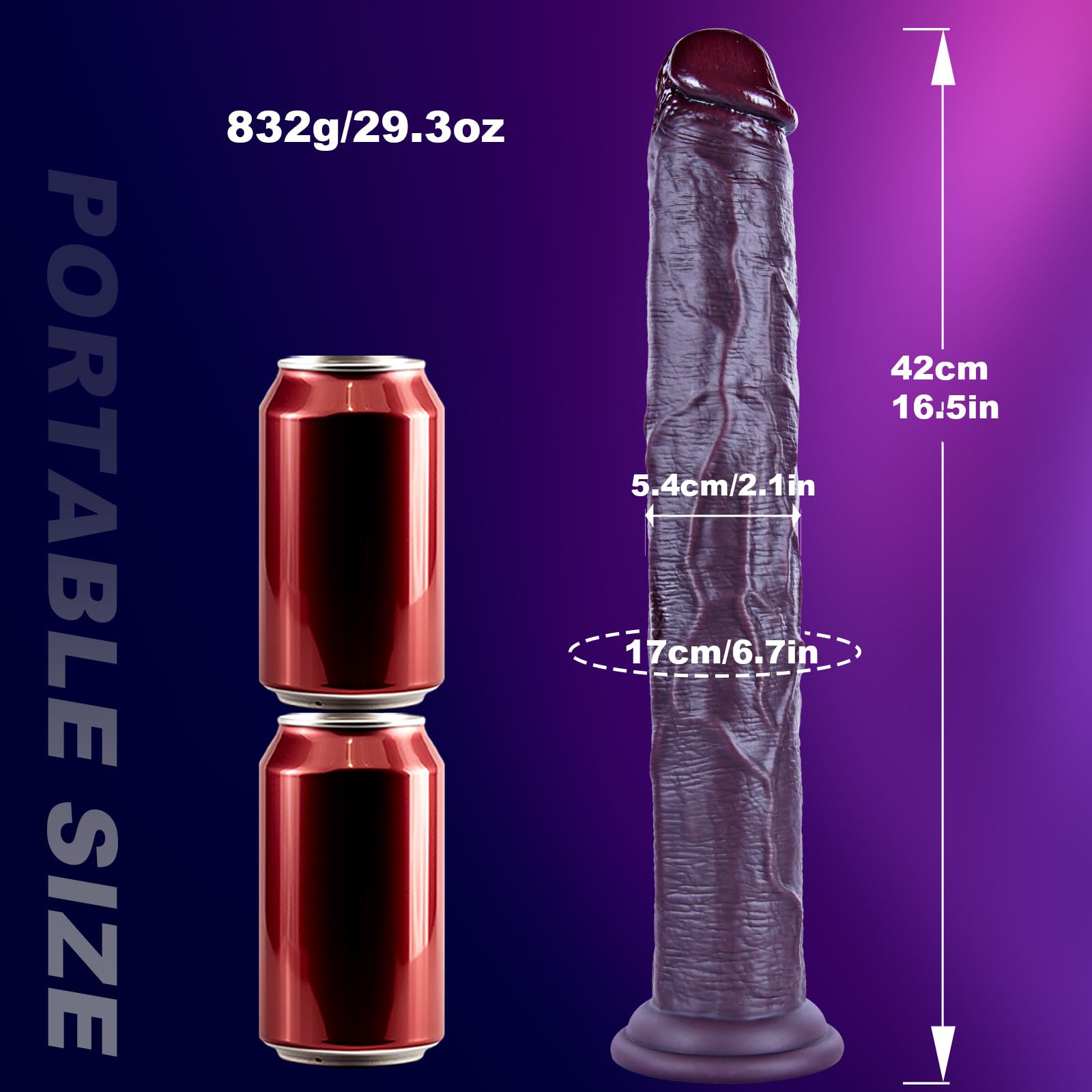 16.5" Extra Long Giant Dildo, Realistic Silicone Huge Dildo, Large Wide Anal Penis, Small Glans Thick Body Without Eggs,Fat XXL Big Penis with Strong Suction Cup,Adult Toys for Men/Women Advanced Use: Black