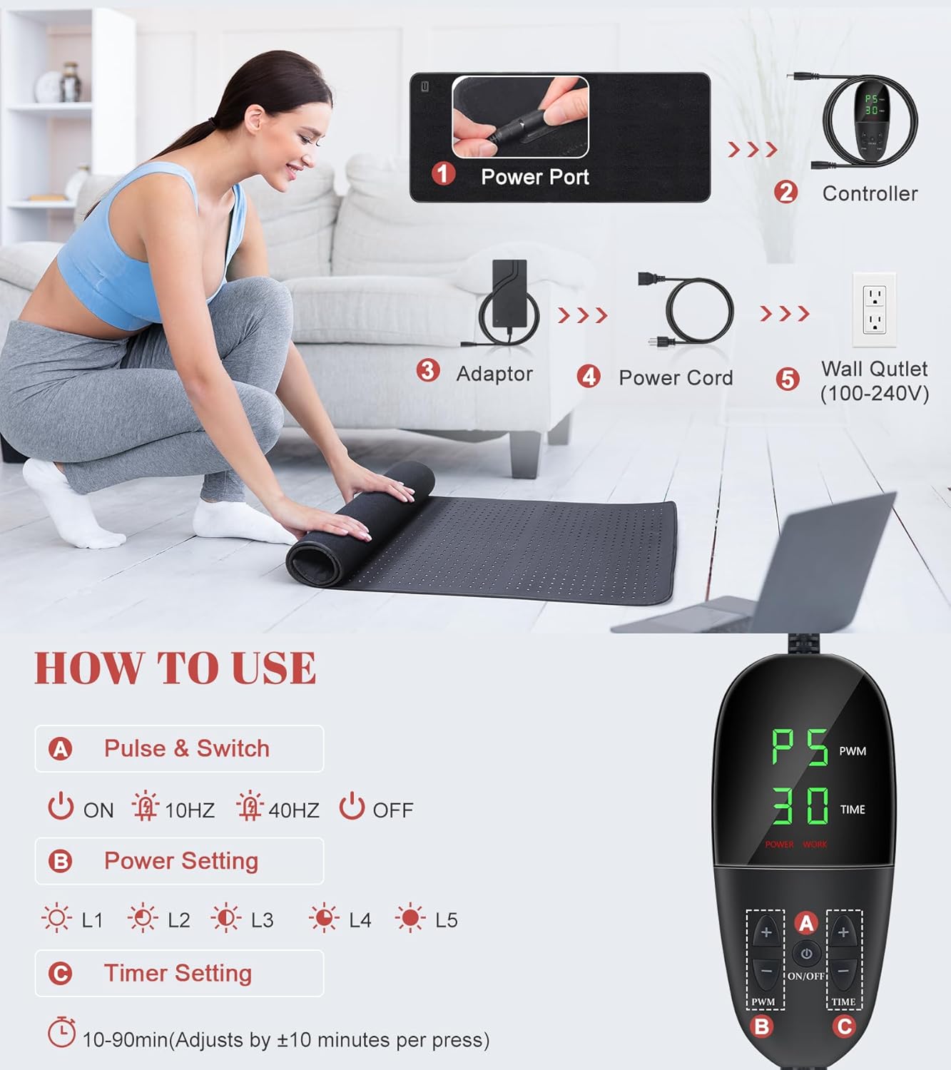 Large Full Body Red Light Therapy Mat – 1280 LEDs 71"×31" Infrared & Red 660nm/850nm Light Therapy Blanket for Home Use - Image 7