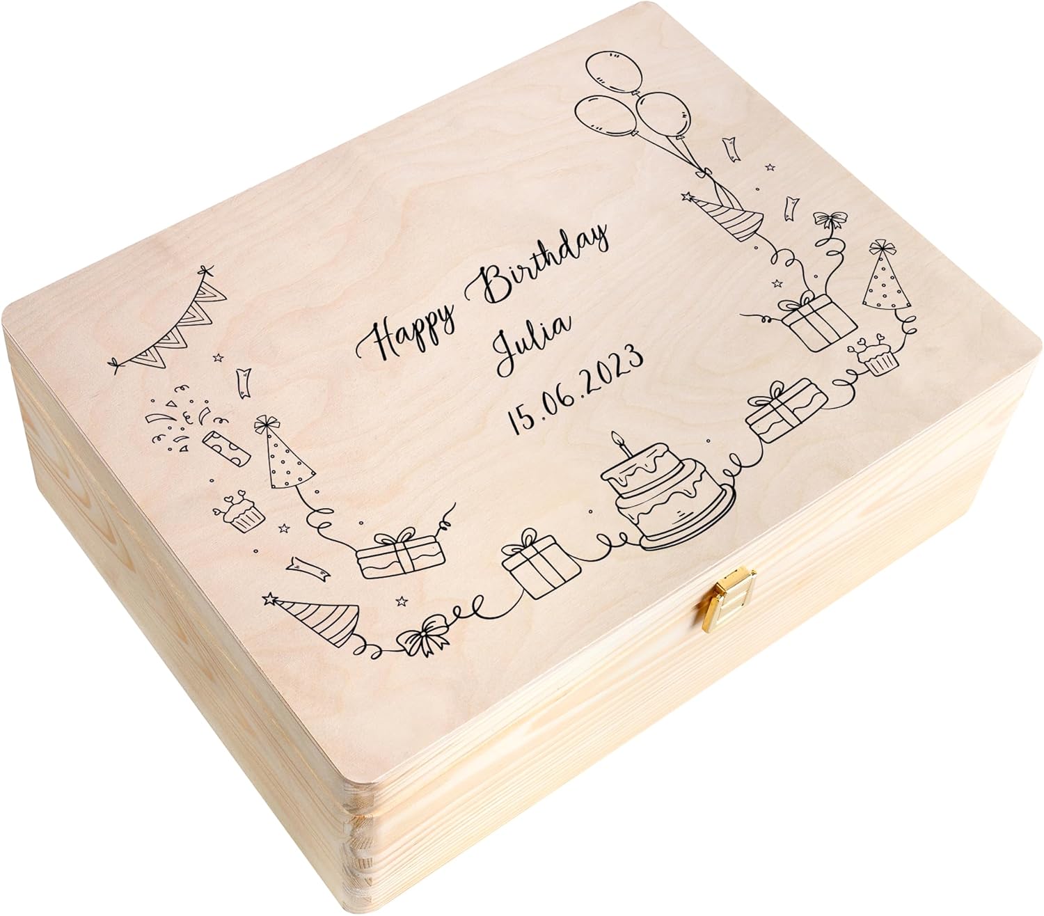 Creative Deco Personalized Baby Memory Box - Line Dividers | Custom Keepsake Boxes | Unique Gift for Newborn Boy or Girl | Customized Wooden Storage Box with Hinged Lid | UV Print