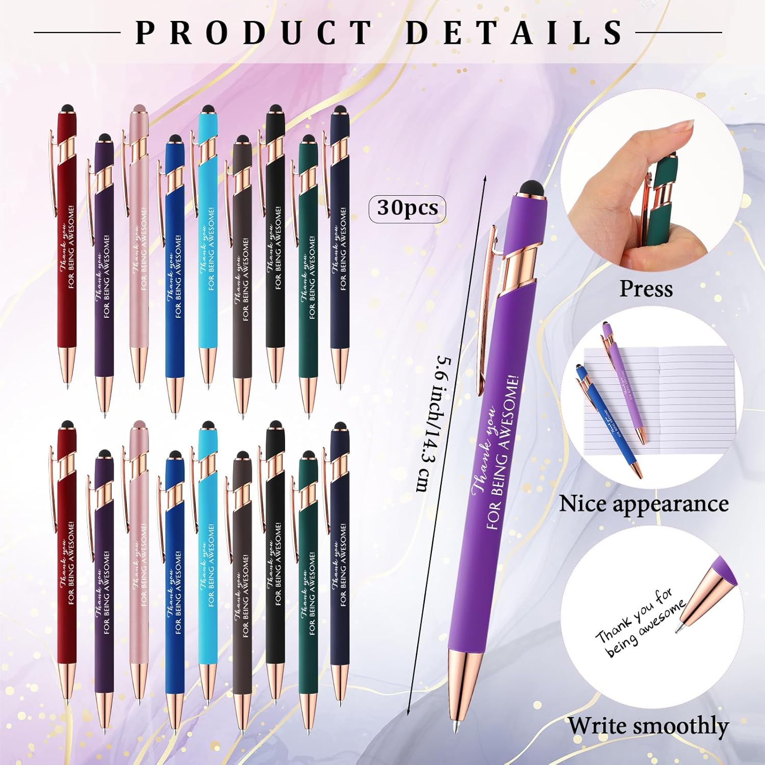 Qilery 30 Set Employee Appreciation Gifts Set Bulk Include Mini Notebook, Ballpoint Pen, Leather Bookmark, Drawstring Pocket Thank You for Being Awesome Gift for Teacher Staff Volunteer Coworker