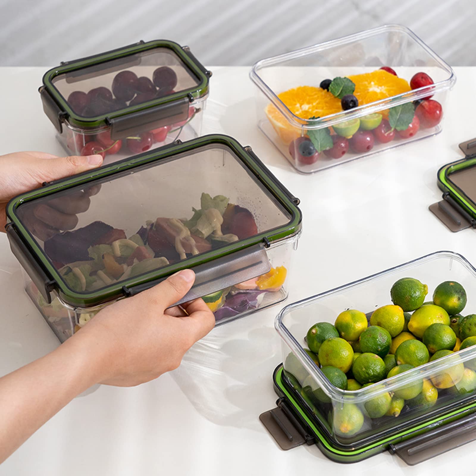 5er-Pack stapelbarer klarer Kühlschrank-Organizer mit Deckel, Kunststoff-Aufbewahrungsbox-Behälter, versiegelter Küchenkühlschrank für Küchenschränke, PantrGröße: 10 l/5,6 l/3,5 l/0,82 l/0,45 l, Far