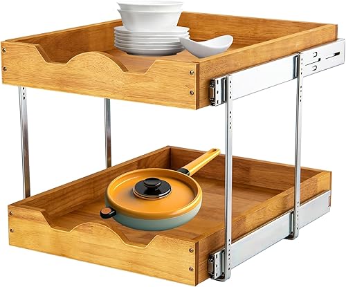 DINDON Organizador de armario extraíble de madera de 2 niveles (17 pulgadas de ancho x 18 pulgadas de profundidad), estante deslizante de metal