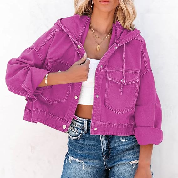 Jeansjack voor dames, basic effen kleur, button down denim katoenen jas