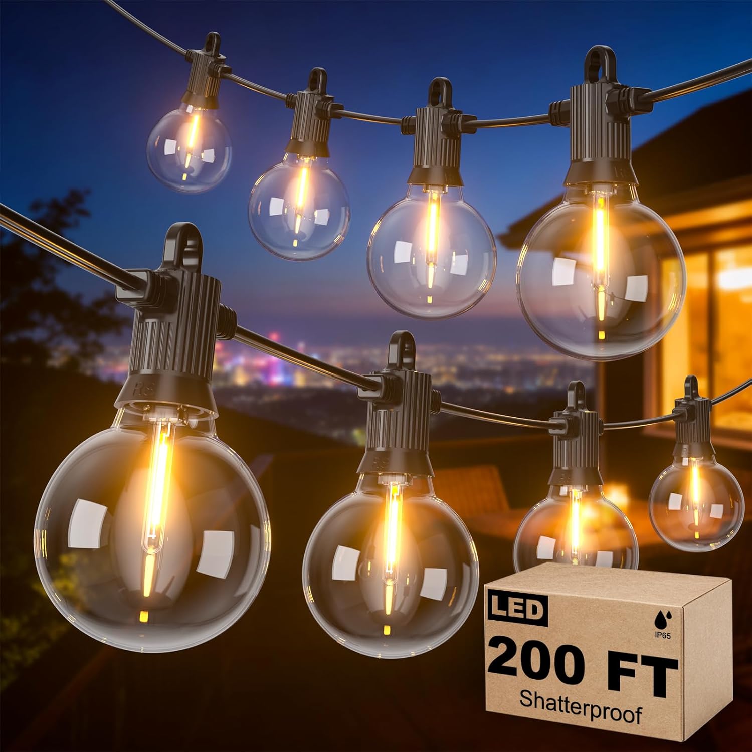 LED Outdoor String Lights, 200FT Patio Lights Outdoor Waterproof with 100+4 Shatterproof G40 Edison Globe Bulbs, 2700K Warm White Hanging Light, Dimmable Light for Outside Backyard Garden Bistro Porch